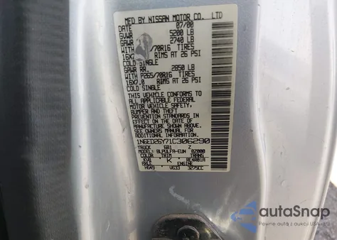 2001 Nissan Frontier Se-V6 z USA, uszkodzony, nr VIN 1N6ED26Y71C306290